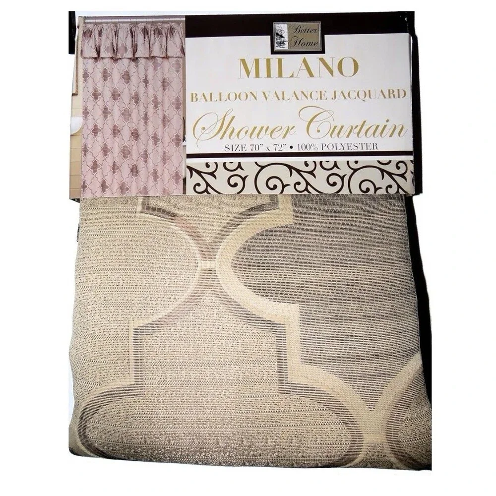 BHP Tan Fabric Tile Design Balloon Valance Jacquard Shower Curtain 72